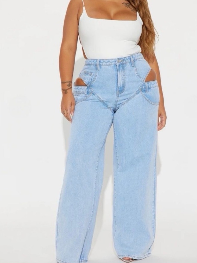 Fashion Nova Size 18 Plus Light Blue Cutout Wide-Leg Women’s Jeans